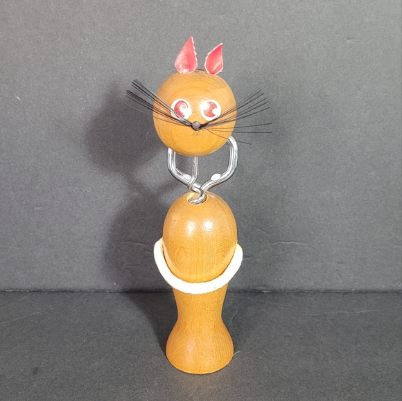Vintage Mid Century Japanese Wooden Cat Corkscrew Bottle Opener NWOT - Picture 4 of 9